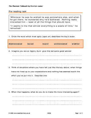 The Phantom Tollbooth Reading Comprehension Worksheet