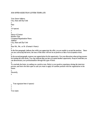 Letter Of Rejection For Job Offer from www.pdffiller.com
