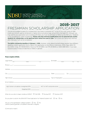 Freshman Scholarship Application