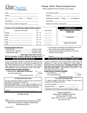 Premier 120-01 Dental Plan Enrollment Form
