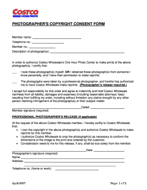 Copyright release form for photographers - PHOTOGRAPHERS COPYRIGHT CONSENT FORM