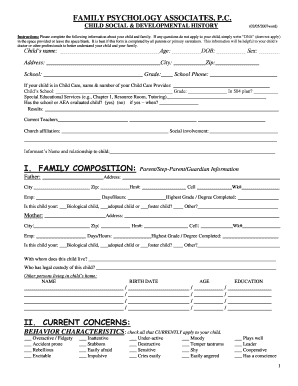 Child Social and Developmental History Form