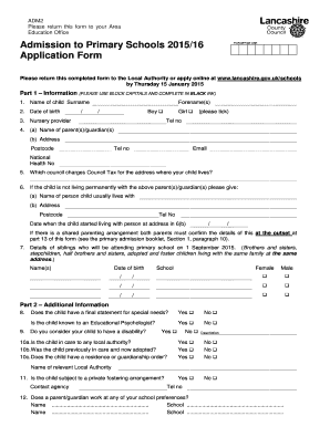 UK Primary School Admission Application Form