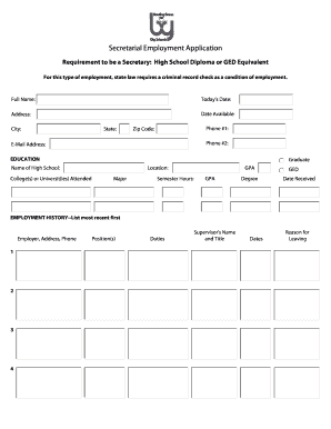 Secretarial Employment Application