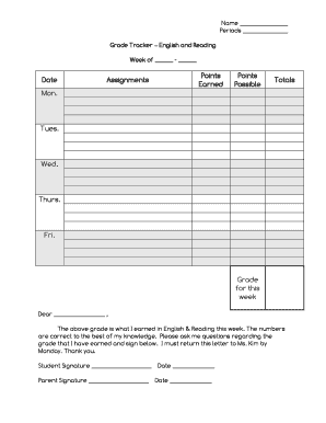 Grade Tracker – English and Reading