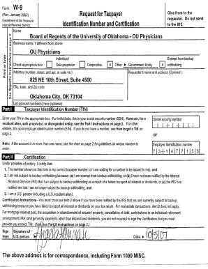 IRS Form W-9 Request for Taxpayer Identification Number and Certification