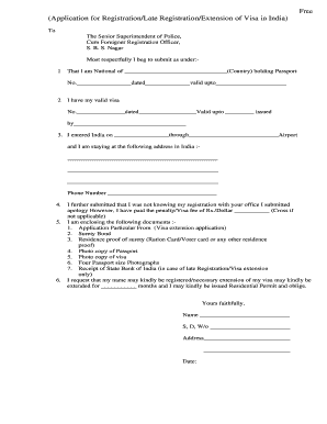 Application for Registration/Late Registration/Extension of Visa in India