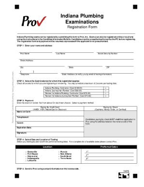 Indiana Plumbing Examination Registration Form