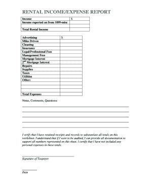 Rental Income Expense Report