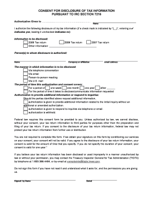 Consent for Disclosure of Tax Information