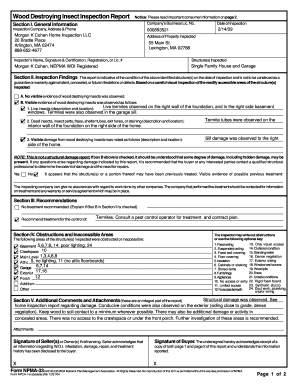 Wood Destroying Insect Inspection Report