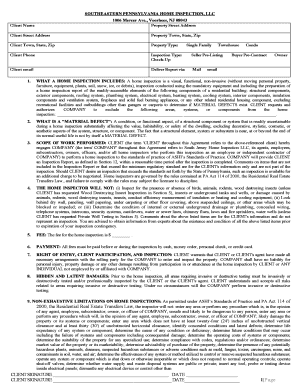 Pennsylvania Home Inspection Agreement