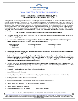 Washington Creek Apartments Resident Selection Policy