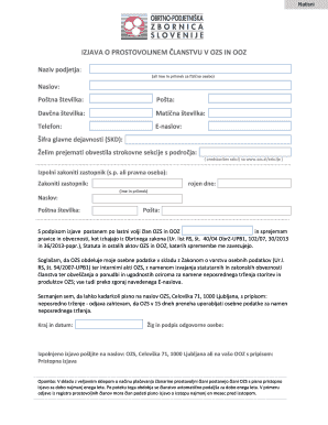 Voluntary Membership Declaration for OZS and OOZ