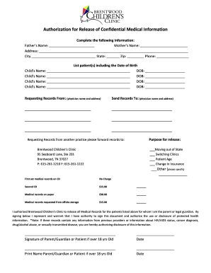 Authorization for Release of Confidential Medical Information