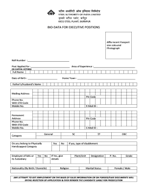 Executive Position Bio-Data Form