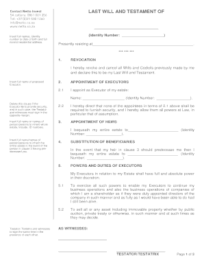 South African Last Will and Testament