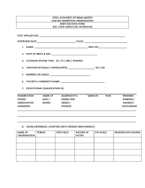 Steel Authority of India Job Application Form