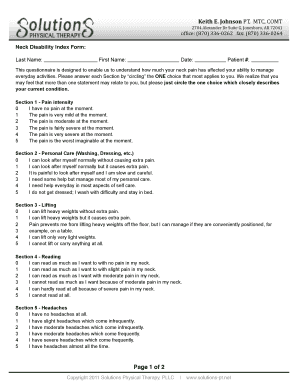 Neck Disability Index Form