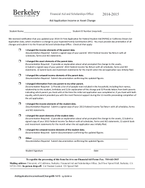 UC Berkeley Financial Aid Application Change Form