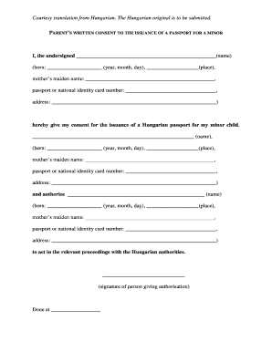 Parent's Written Consent for Minor's Passport