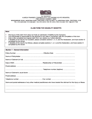 Claim Form for Disability Benefits