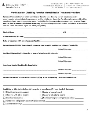 Verification of Disability Form for Mental Health Treatment Providers