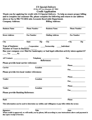 US Special Delivery Credit Application