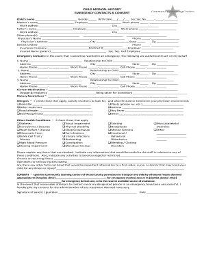Child Medical History and Emergency Consent Form