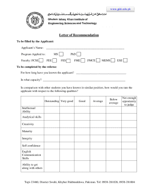 Letter of Recommendation for MS PhD