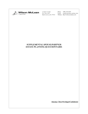Supplemental Spouse Partner Estate Planning Questionnaire