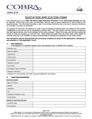 After the Event Legal Expenses Insurance Application Form