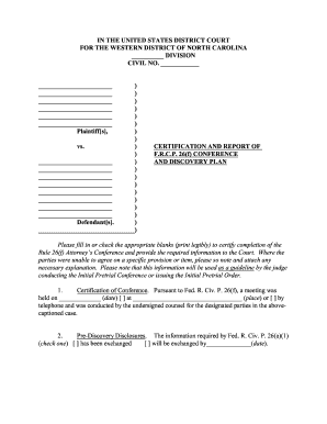 Federal Rule 26(f) Conference and Discovery Plan