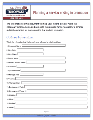 Cremation Service Planning Form