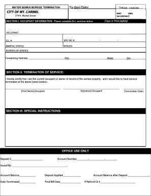 Water Sewer Service Termination