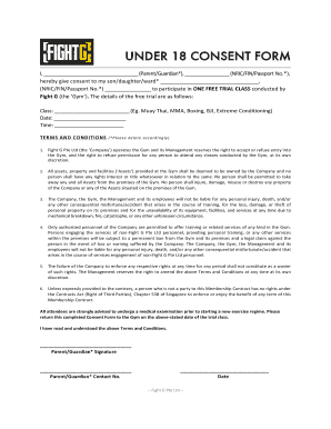 Under 18 Consent Form for Free Trial Class