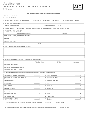 Application for Lawyers Professional Liability Policy