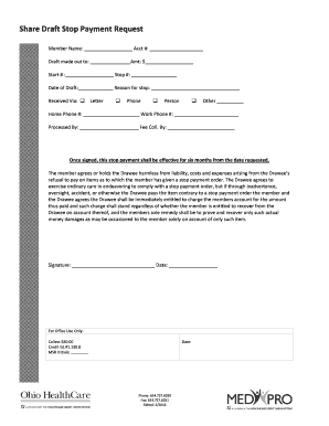 Stop Payment Request Form