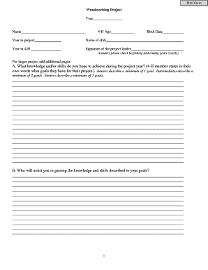 4-H Woodworking Project Form
