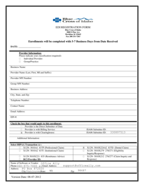 Blue Cross of Idaho EDI Registration Form