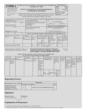 Form 5 Annual Statement of Changes in Beneficial Ownership