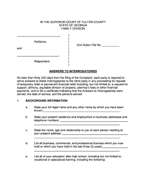 Georgia Family Division Interrogatories