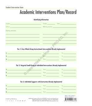 Academic Interventions Plan Form