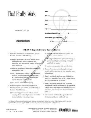 Asperger Syndrome Student Evaluation Form