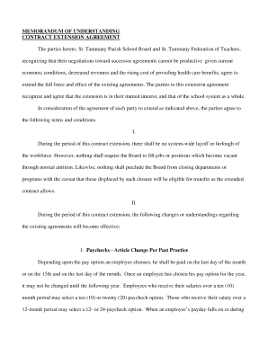 Memorandum of Understanding Contract Extension Agreement
