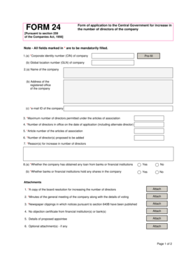 Form 24 Application for Increase in Directors