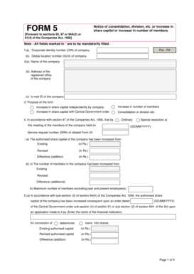 Form 5 Share Capital Increase Notice