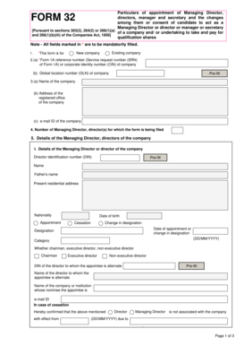 Form 32 for Managing Director Appointment