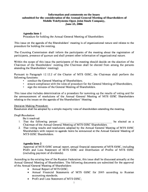 Annual General Meeting of Shareholders Agenda