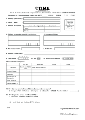 GATE Correspondence Course Enrollment Form